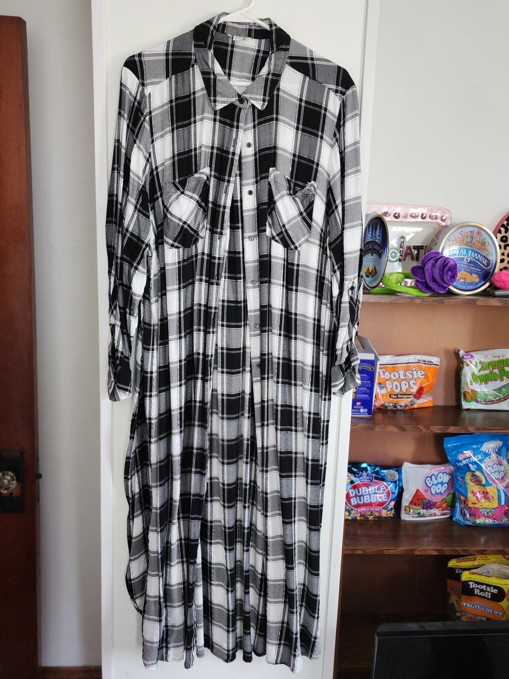 Cato Black and White Plaid Button-Down Shirt Dress
